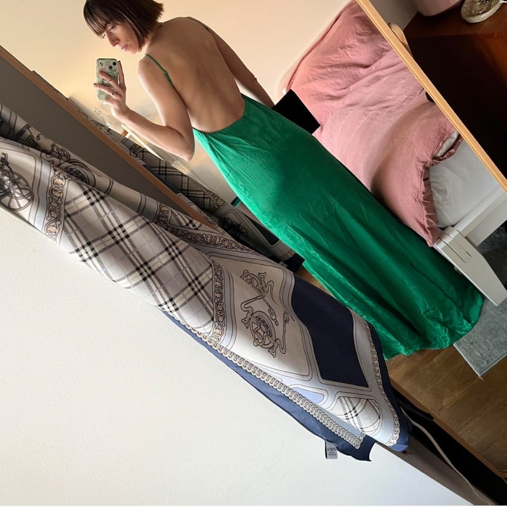 Reformation Allium Backless Satin Maxi Dress in Green
